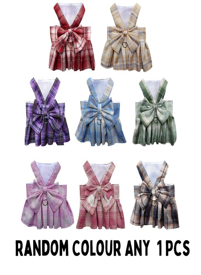 PET FUN سرج للكلاب والقطط من بيت فن مع مقود | سترة أنيقة بنقشة مربعات وربطة عنق | قابل للتعديل وجيد التهوية | تصميم تنورة بإغلاق أزرار | مناسب للجراء والقطط الصغيرة | لون عشوائي (مجموعة من قطعة واحدة) (صغير) - Image 2